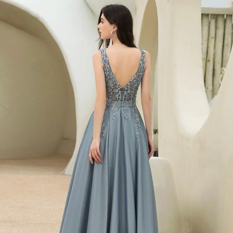 Šedo-modré plesové šaty "Idony" 