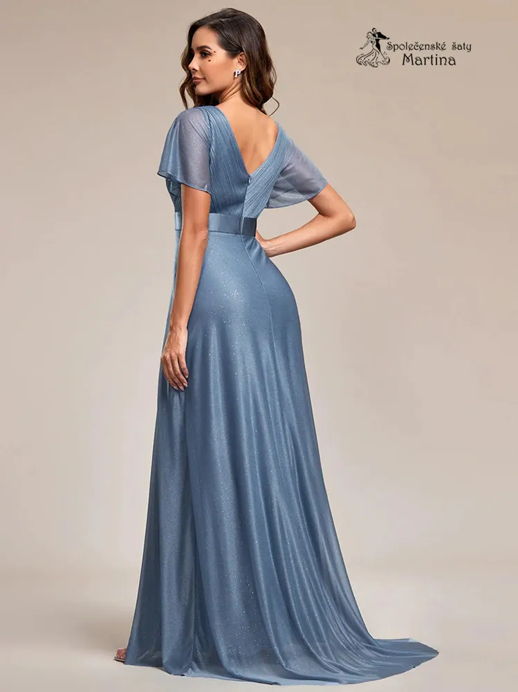 Staromodré jemně třpytivé společenské šaty s volnými rukávy "Darien" 