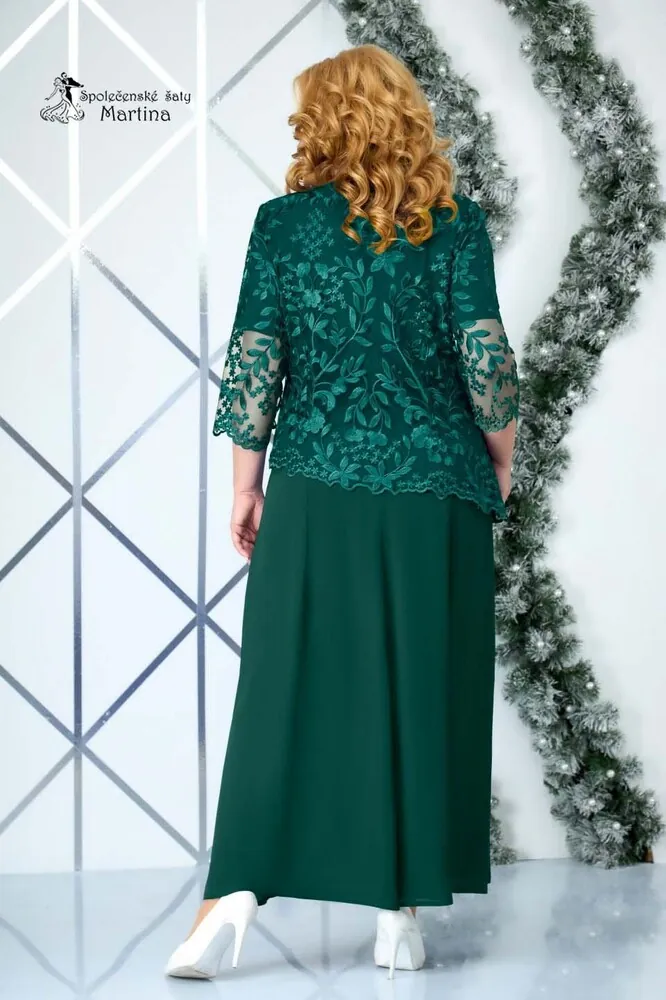 Zelené dlouhé společenské šaty pro plnoštíhlé s tunikou "Farah" 