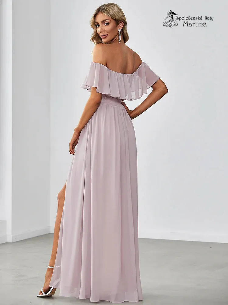 Pudrovo-fialkové šaty pro družičky "Alma" se spadenými rukávy