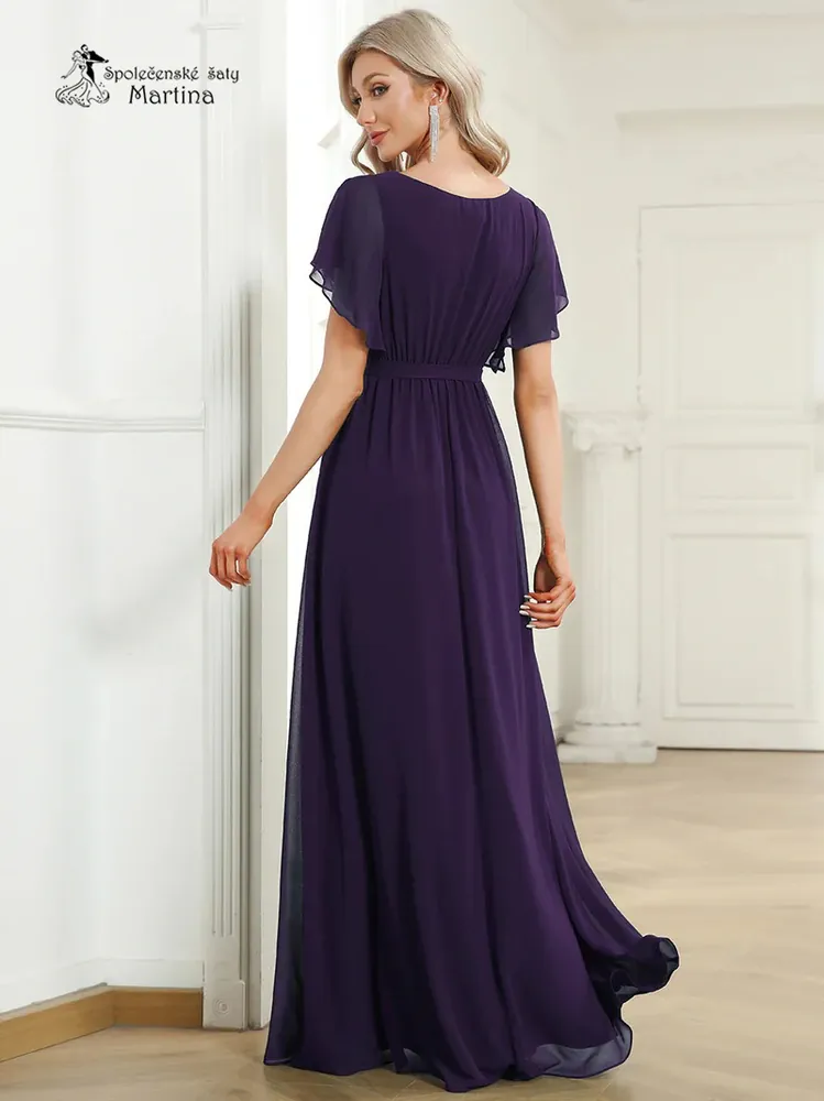 Tmavě fialové společenské šaty "Katherine" s volnými rukávy