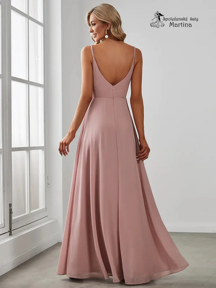 Jednoduché elegantní pudrové šaty pro svědkyni, družičku či svatebního hosta "Valerdi" se špagetovými ramínky