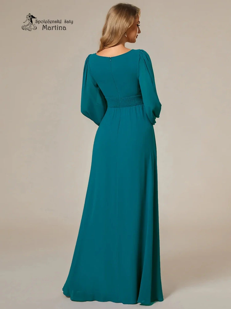 Petrolejové společenské šaty "Addie" s volnými rukávy