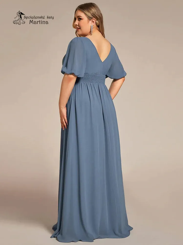 XXL staromodré společenské šaty "Andra" s volnými rukávy