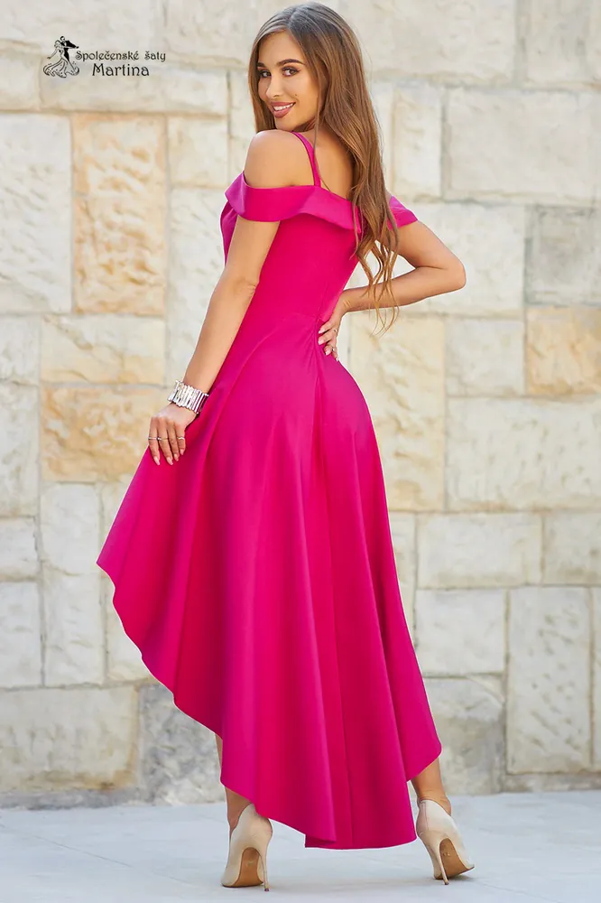 Fuchsiové asymetrické šaty se spadenými rukávy "Victoria"