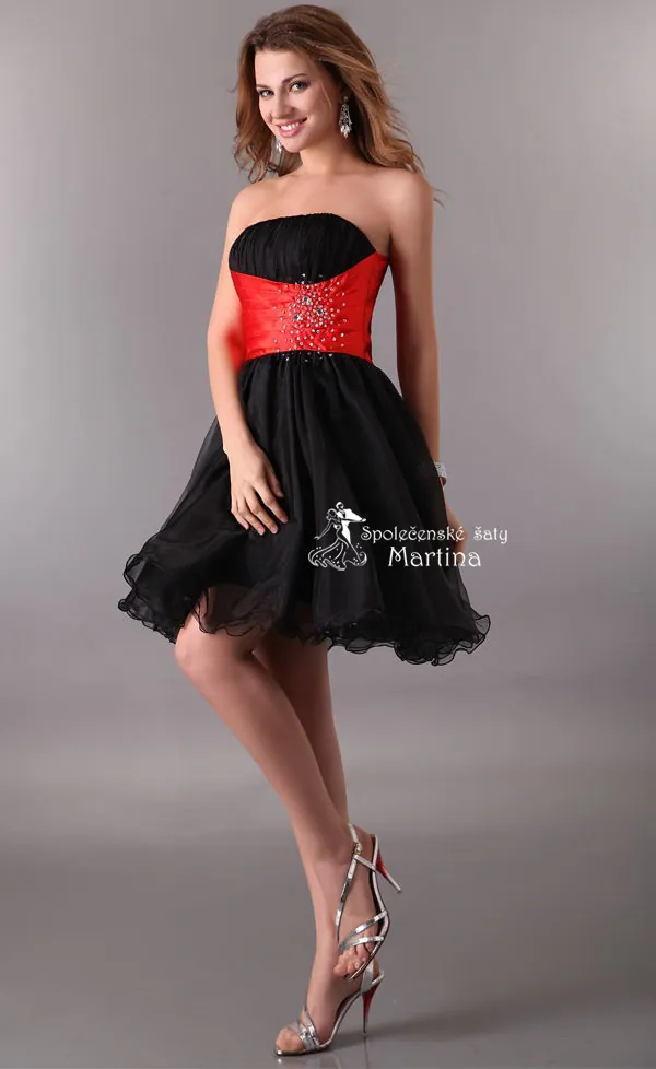 Krátké společenské šaty "Adriana" - černé s červeným živůtkem