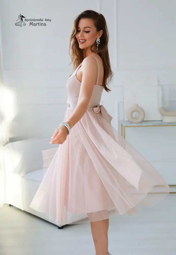 Midi starorůžové tylové šaty "Babydoll" pro svatebního hosta či družičku