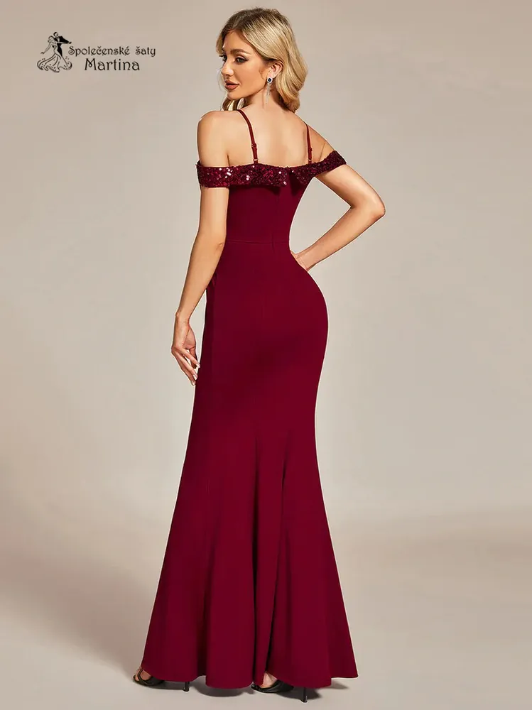 Vínové večerní bodycon šaty "Baillie" se spadenými ramínky