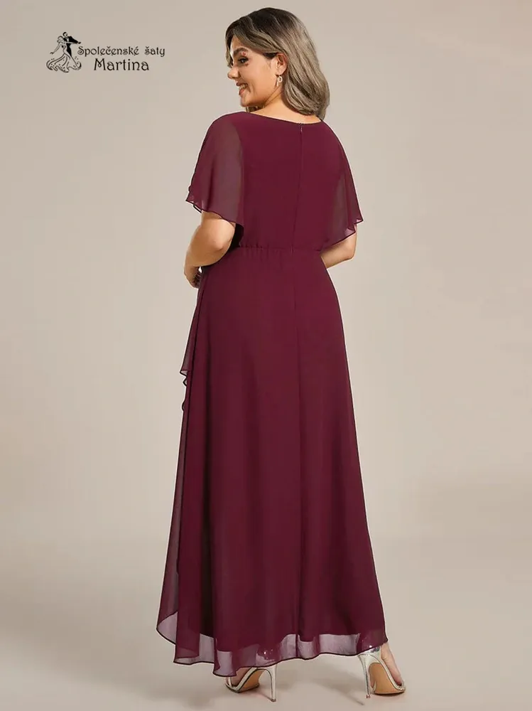 Vínové asymetrické plus size šaty "Calante"