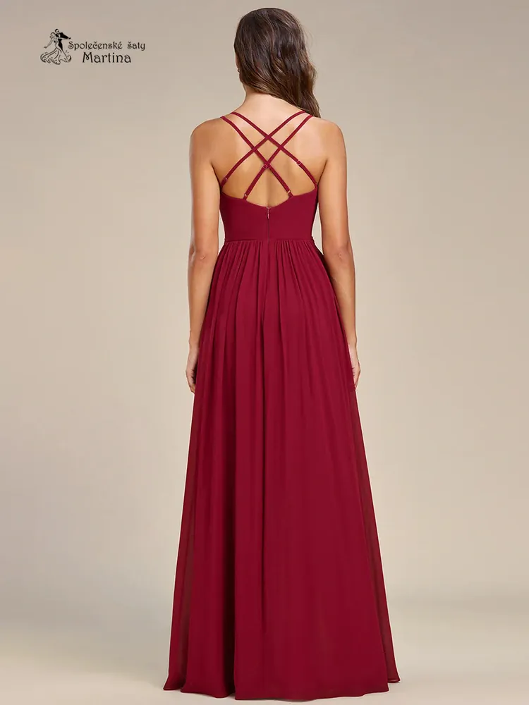 Vínové asymetrické šaty pro družičky "Heidy"