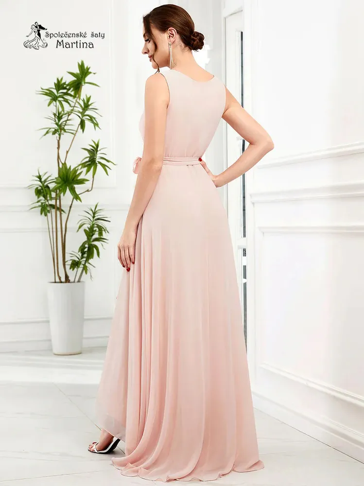 Růžové asymetrické šaty na svatbu "Blair" se širokými ramínky