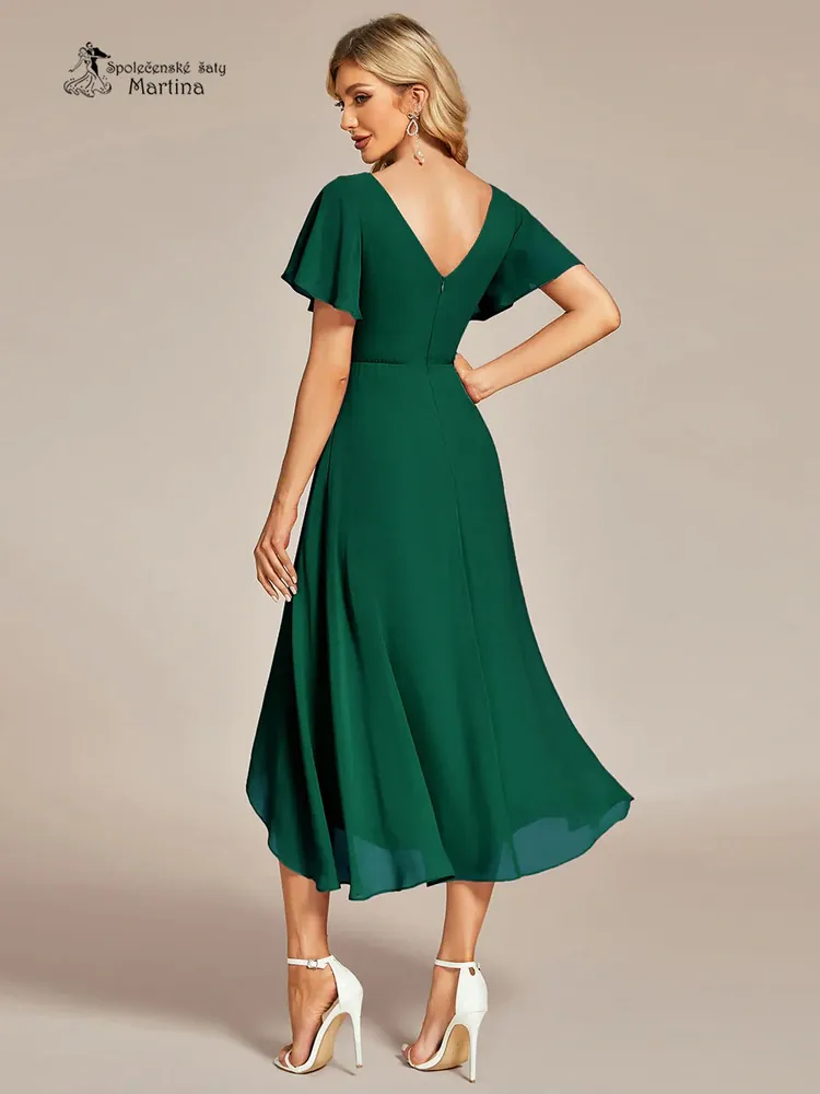 Midi tmavě zelené asymetrické šaty s volným rukávem "Maisie"