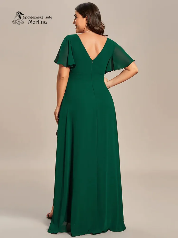 Dlouhé asymetrické zelené plus size šaty "Rubye" s volnými rukávy