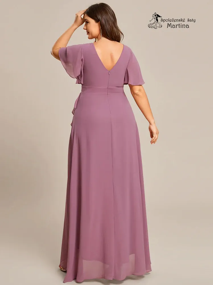 Dlouhé asymetrické starorůžové plus size šaty pro svatební matku "Rubye"