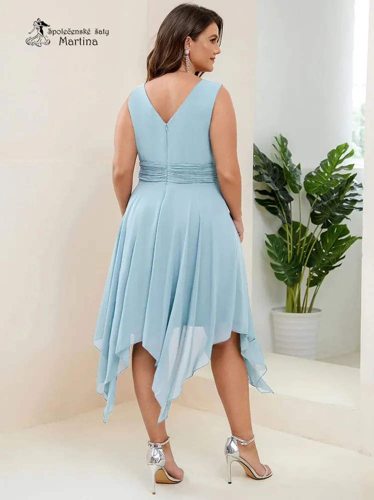 Midi XXL jednoduché světle modré šaty pro různé příležitosti "Reanna"