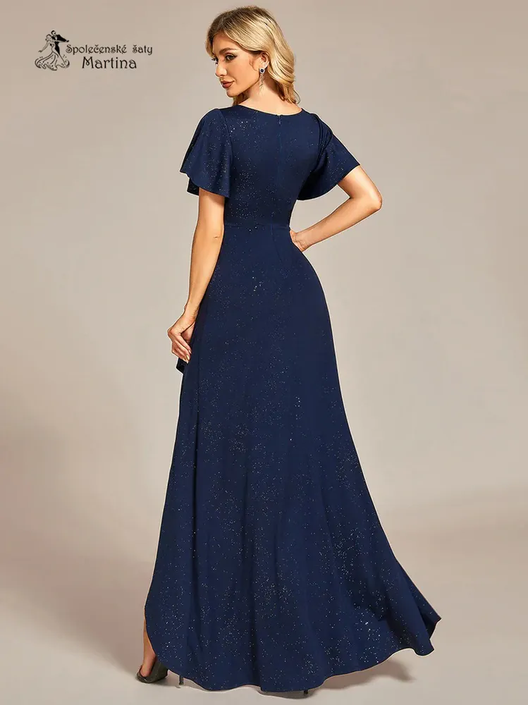 Tmavě modré třpytivé šaty s asymetrickou sukní "Mallory"