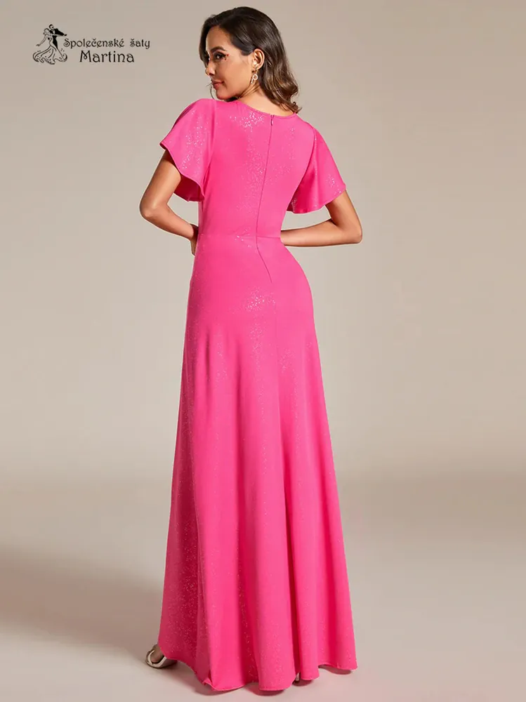Růžové třpytivé šaty s asymetrickou sukní "Mallory"