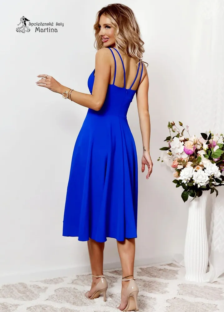 Královsky modré midi hladké šaty "Tifani"