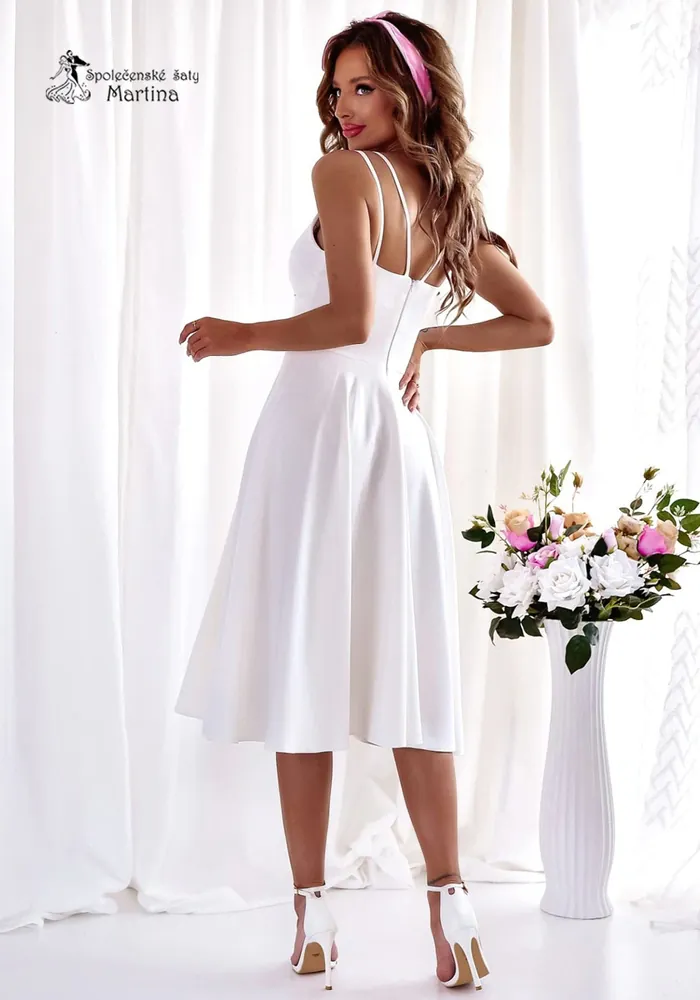 Bílé midi hladké popůlnoční šaty "Tifani"