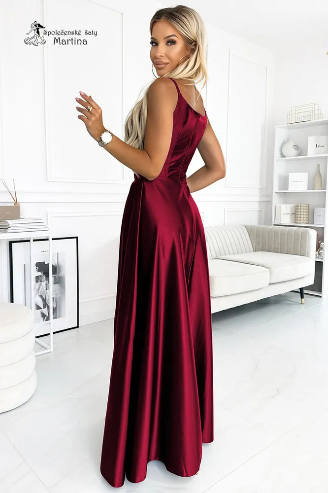 Elegantní vínové saténové společenské šaty "Betty"