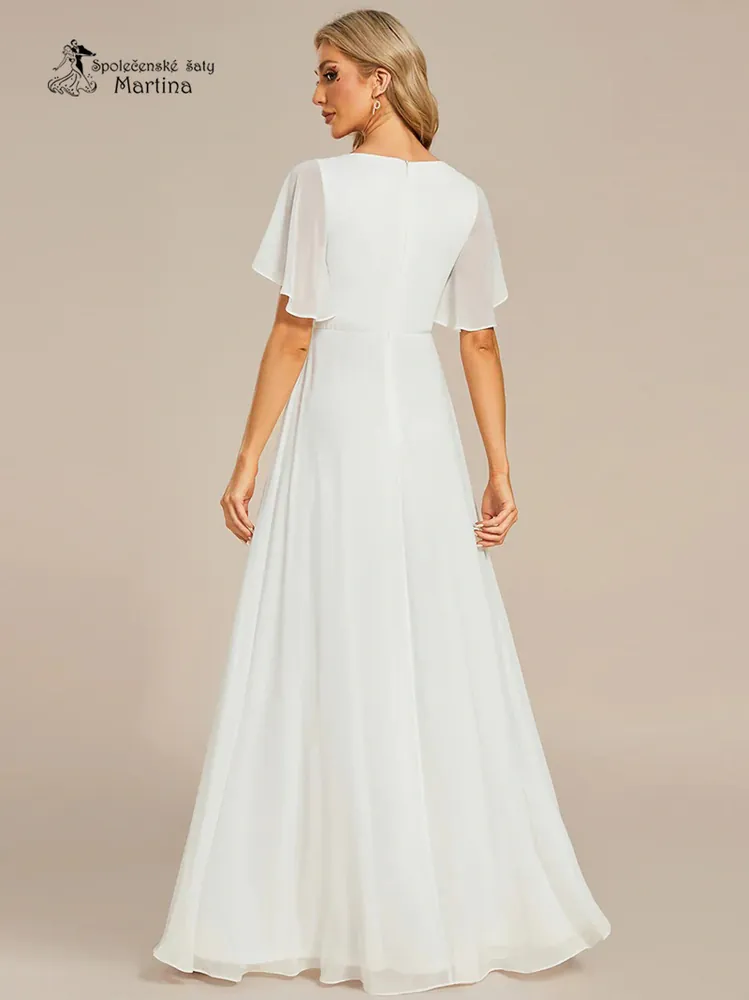 Svatební šifonové šaty "Pandora" s volným rukávem a aplikací v pase