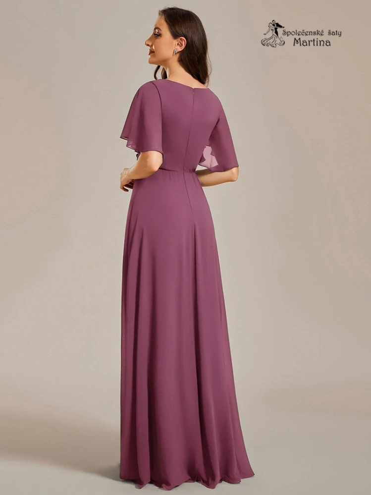 Šeříkové šifonové šaty "Pandora" s volným rukávem a aplikací v pase