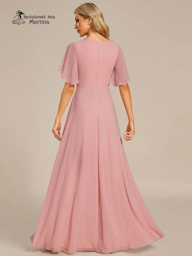 Starorůžové šifonové šaty "Pandora" s volným rukávem a aplikací v pase