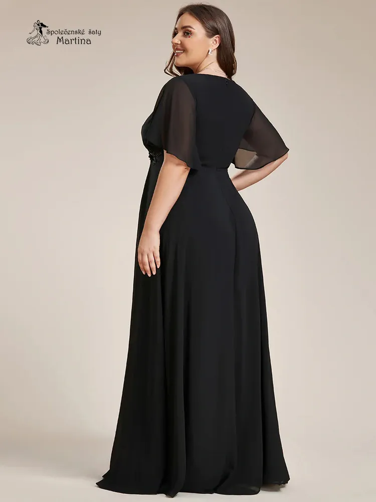 Černé šifonové XXL šaty "Pandora" s volným rukávem a aplikací v pase