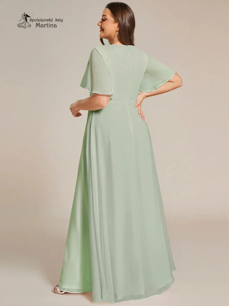 Zelenkavé šifonové XXL šaty "Pandora" s volným rukávem a aplikací v pase