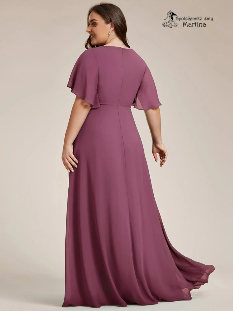 Šeříkové šifonové XXL šaty "Pandora" s volným rukávem a aplikací v pase