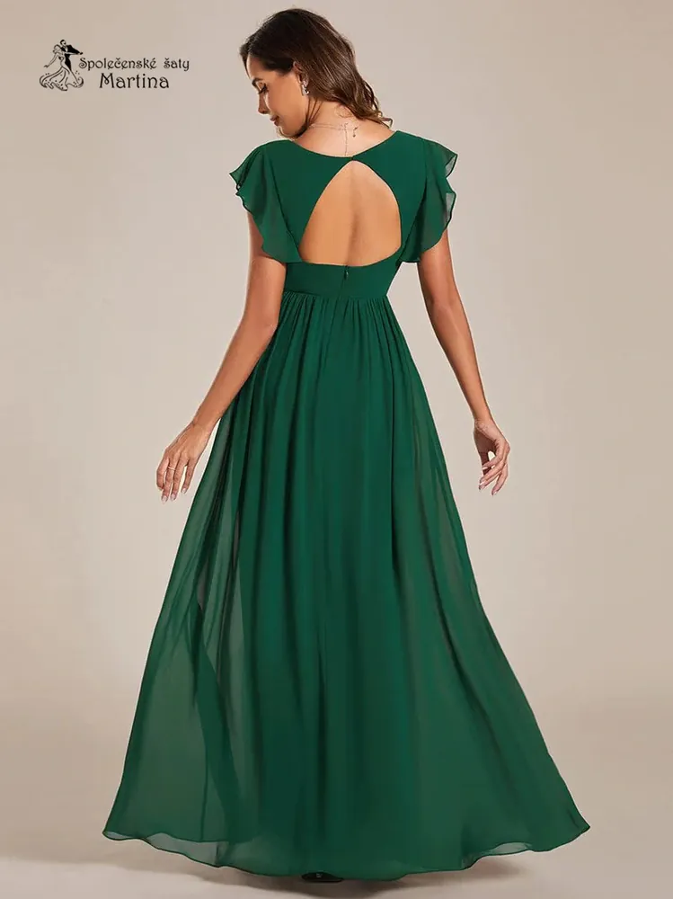 Zelené jednoduché elegantní šifonové šaty s rukávkem "Madison"