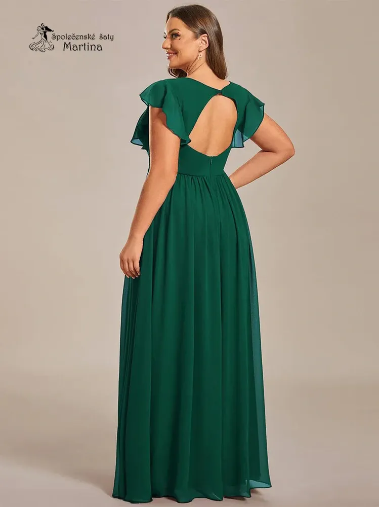 Zelené jednoduché elegantní šifonové XXL šaty s rukávkem "Madison"