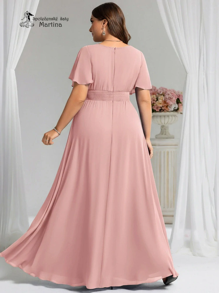 Růžové šifonové šaty s rukávkem a žabičkováním na zádech "Stela"