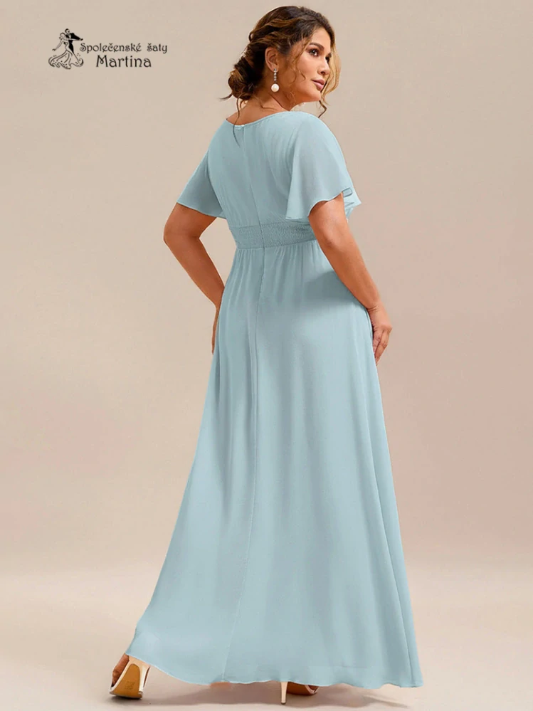 Světle modré šifonové šaty s rukávkem a žabičkováním na zádech "Stela"