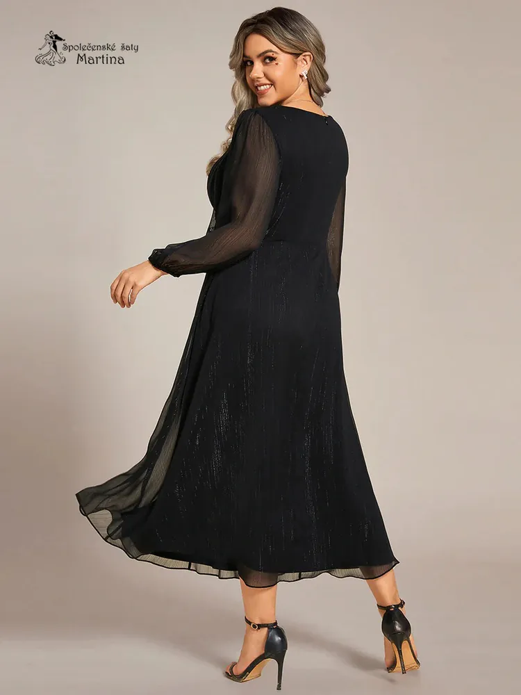 Plus size černé šaty "Katie" s dlouhým rukávem