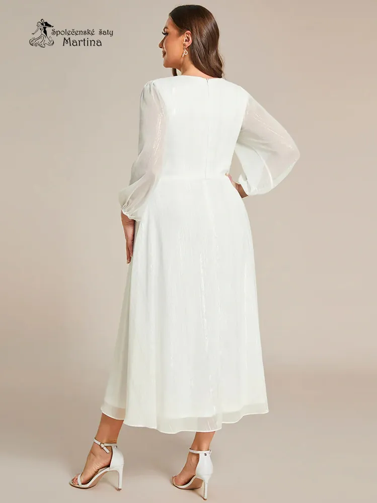 Plus size ecru midi šaty “Katie” s dlouhým rukávem
