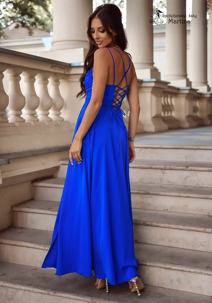 Královsky modré společenské šaty "Valeria" s výstřihem "voda"