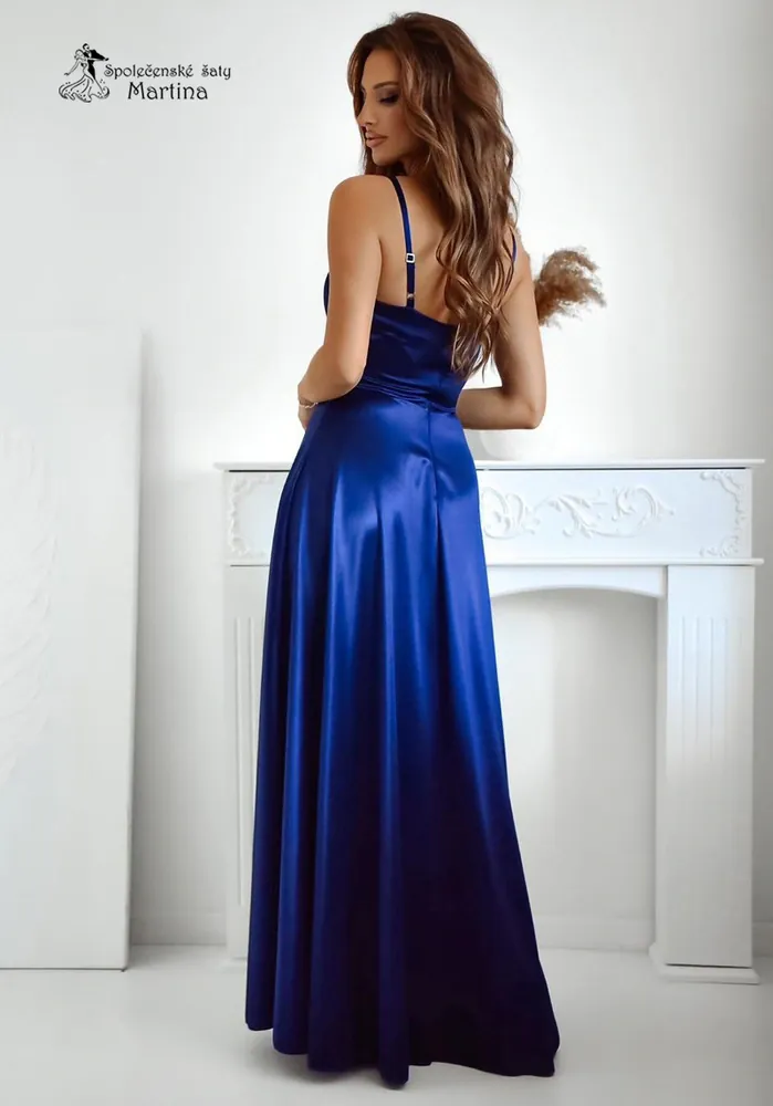 Tmavě modré saténové korzetové maturitní šaty "Gorset"
