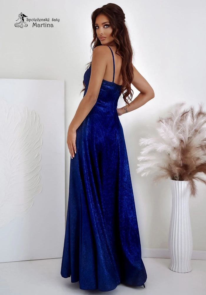 Tmavě modré brokátové korzetové maturitní šaty "Gorset"