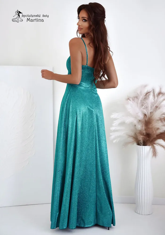 Smaragdové brokátové korzetové maturitní šaty "Gorset"