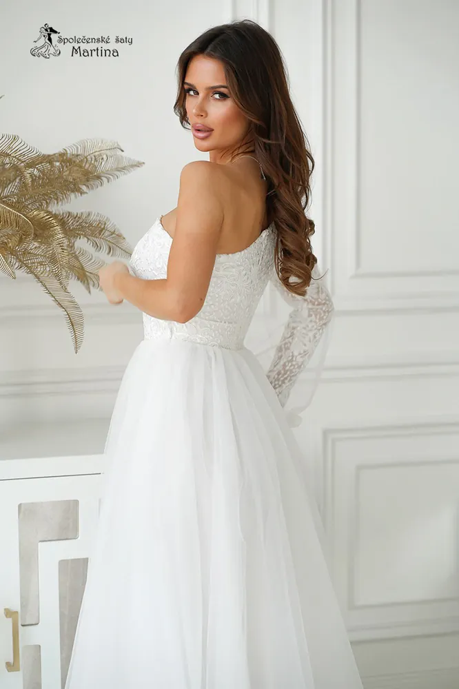 Dechberoucí svatební šaty či na věneček "Dream" s tylovou sukní a na jedno rameno - vel. 38