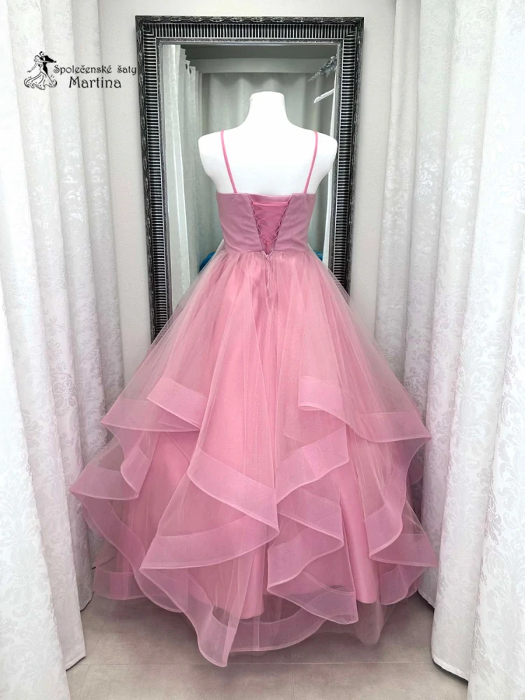 Starorůžové maturitní šaty "Brooklyn" s volány v sukni