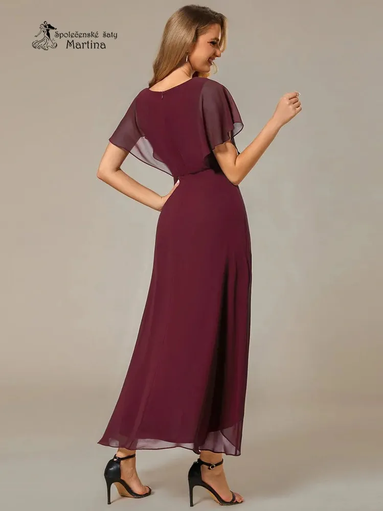 Vínové asymetrické šaty do společnosti "Calante"