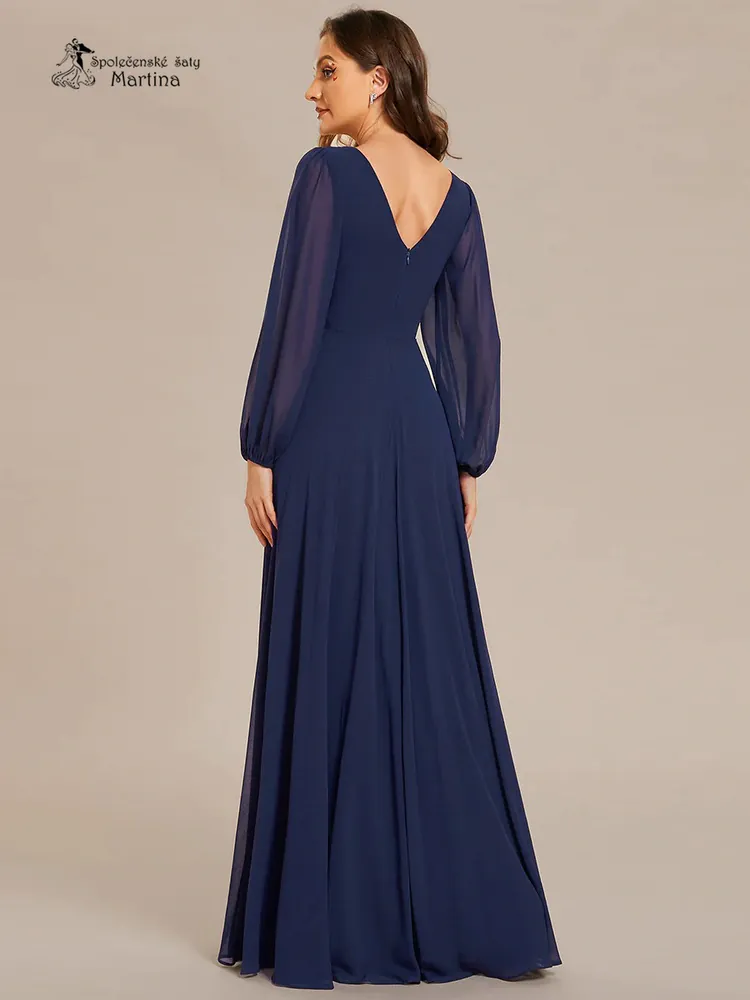 Tmavě modré společenské šaty s dlouhými rukávy "Kerenza"