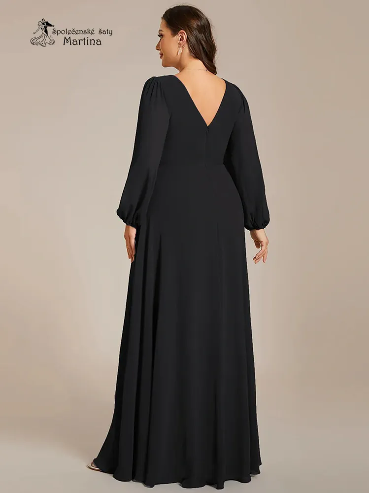 Černé plus size společenské šaty s dlouhými rukávy "Kerenza"
