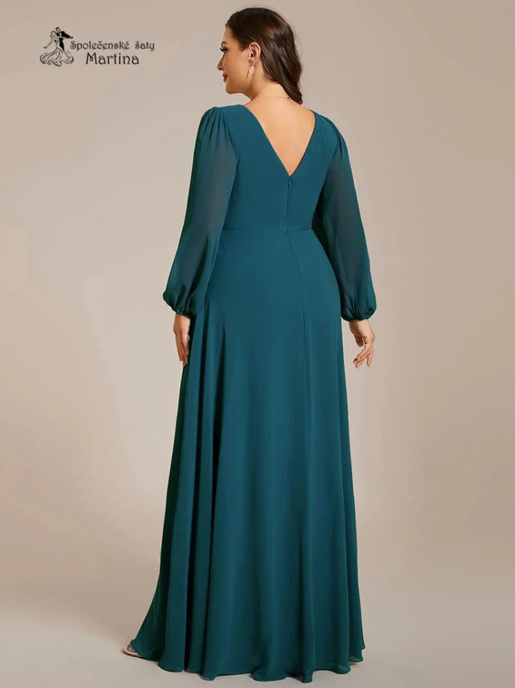 Petrolejové plus size společenské šaty s dlouhými rukávy "Kerenza"