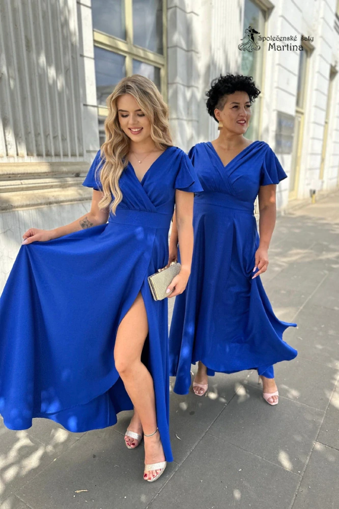 Královsky modré třpytivé asymetrické společenské šaty "Lorin"