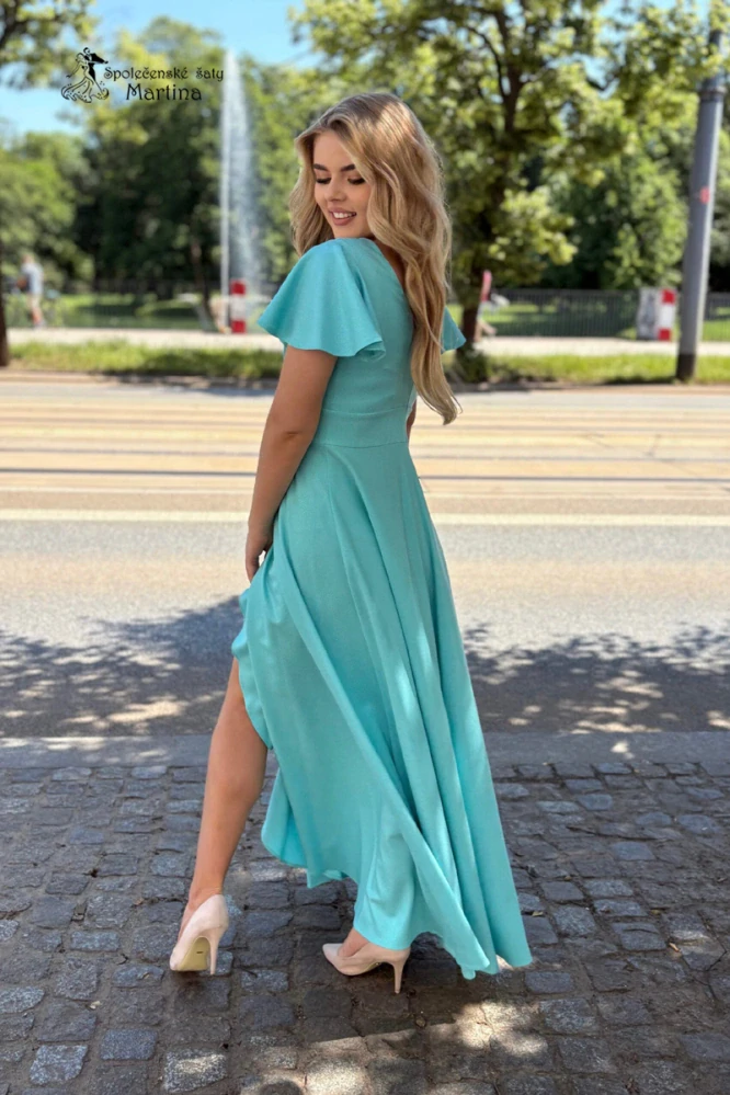Tyrkysové třpytivé asymetrické společenské šaty "Lorin"