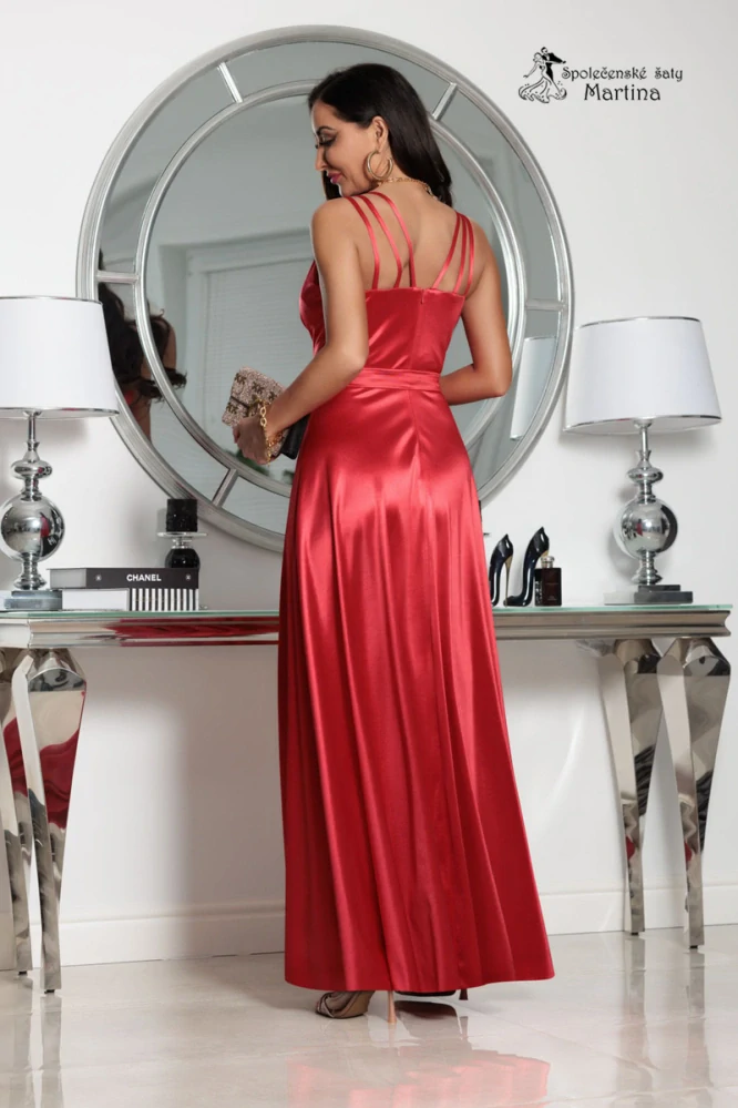 Červené saténové společenské šaty "Marina" na trojitá ramínka