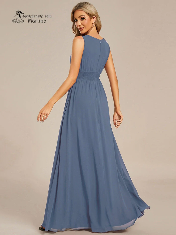 Dusty navy společenské šaty "Cherry" s lodičkovým výstřihem